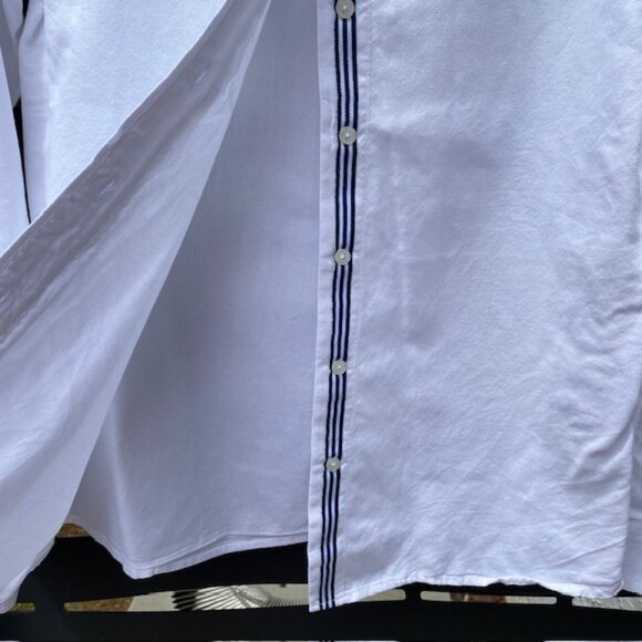 Max Jeans Womens Button Down Shirt Size Sm White Navy Pale Blue cuff & collar - Picture 5 of 6